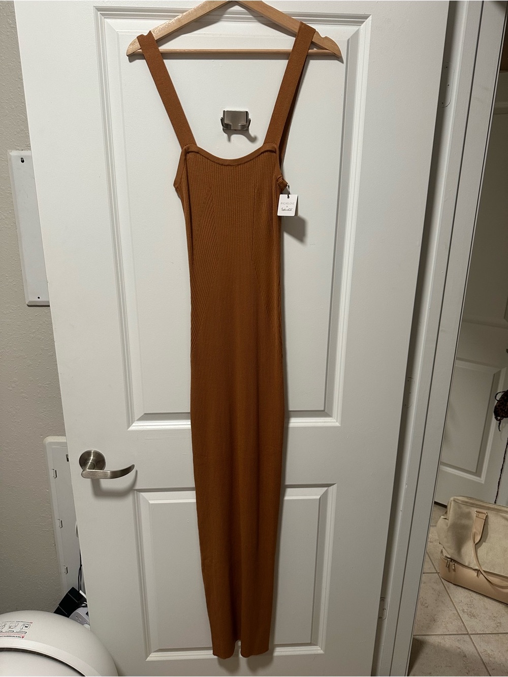 Splendid Ribbed Maxi Dress in Rust Brown